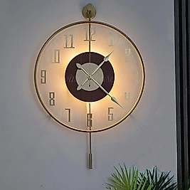 LED'li Golden Latin Tiktok Face (BÜYÜK BOY 50 x 75 cm) Modern Dekoratif Sarkaçlı Metal Duvar Saati