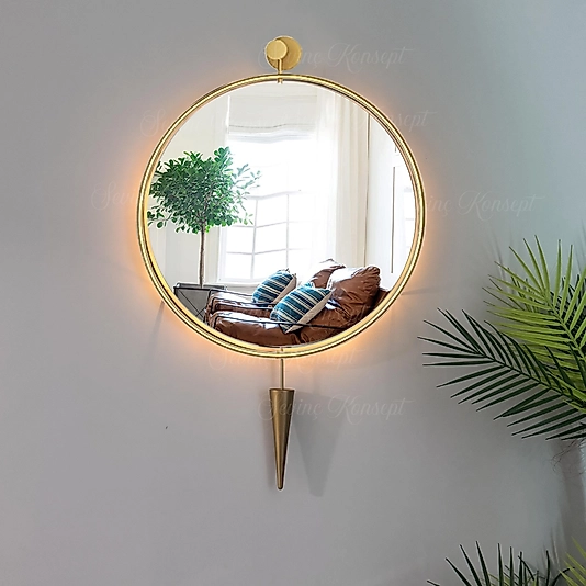 Led'li Kazablanka Ayna GOLD 60 X 95 Cm Dekoratif Duvar Salon Mutfak Banyo Ofis Makyaj Aynası