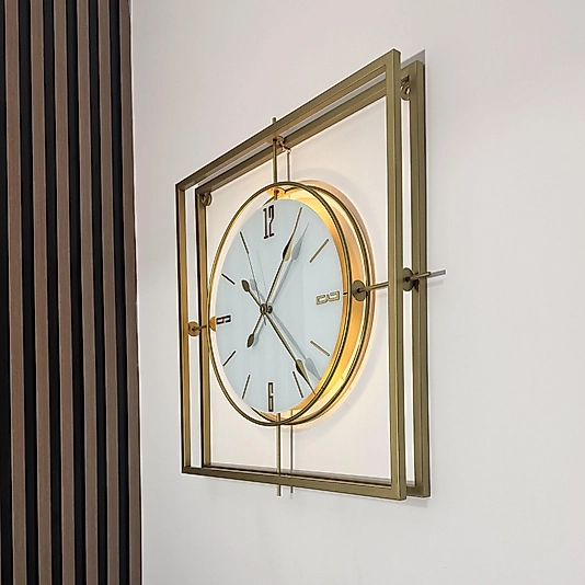 Gold Kristal Square 60 cm Nano ABS Kırılmaz Göbek, Modern Dekoratif Ev Ofis Salon Metal Duvar Saati