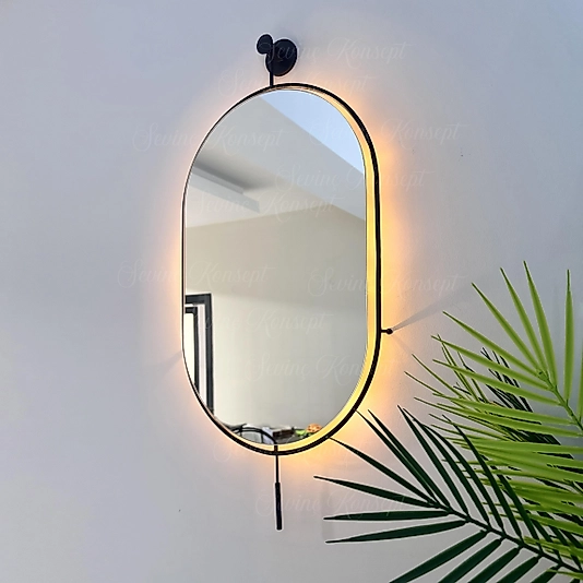 Led'li Siyah Serenity Ayna 38 X 82 Cm Dekoratif Antre Duvar Salon Mutfak Banyo Wc Ofis Makyaj Aynası