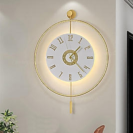 LED'li GOLD İzmir 24 Tiktok (BÜYÜK BOY 50 x 75 CM) Nano ABS Kırılmaz Göbek, Modern Dekoratif Sarkaçlı Metal Duvar Saati