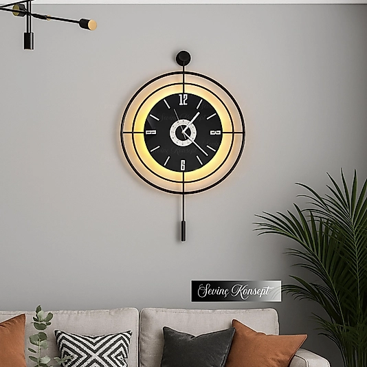 Led'li SİYAH Target NERO 24 (Büyük Boy 50*75 cm) Dekoratif Metal Duvar Saati