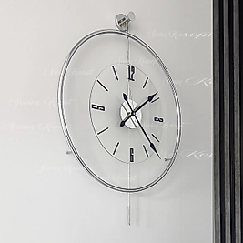 Luxe Şeffaf Nano Tiktok Parlak KROM Rengi (BÜYÜK BOY 50 x 75 CM) Modern Dekoratif Sarkaçlı Metal Duvar Saati