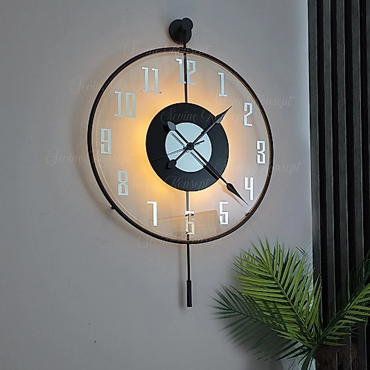 LED li BLACK Latin Siyah Tiktok FACE Gümüş Rakamlı Tiktok (BÜYÜK BOY 50 X 75), Dekoratif Sarkaçlı Duvar Saati