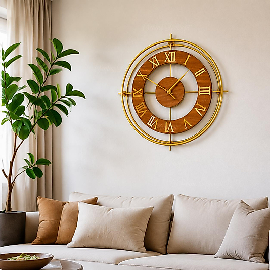 Ceviz Halkalı GOLD İskandinav (Büyük Boy 50 x 50 cm) Modern Dekoratif Metal Duvar Saati