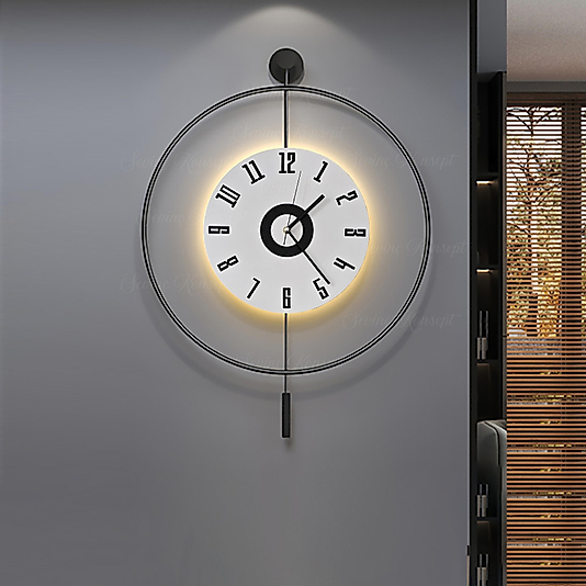 LED'li SİYAH Tiktok (BÜYÜK BOY 50x75 CM) Nano Kırılmaz ABS Göbek, Modern Dekoratif Sarkaçlı Metal Duvar