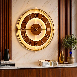 LED ışıklı GOLD ASYA İskandinav (Büyük Boy 50 x 50 cm) Modern Dekoratif Metal Duvar Saati