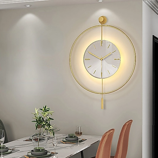 LED'li GOLD Tiktok (BÜYÜK BOY 50 x 75 CM) Nano ABS Kırılmaz Göbek, Modern Dekoratif Sarkaçlı Metal Duvar Saati