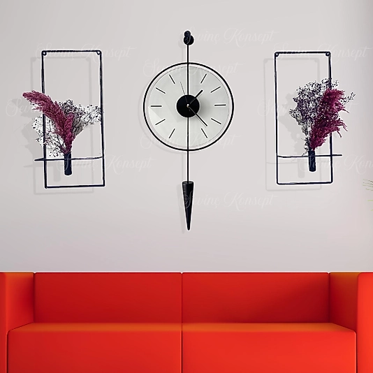 VİP SET 3'LÜ MasipPi Glazing SİYAH, Modern Dekoratif Duvar Saati