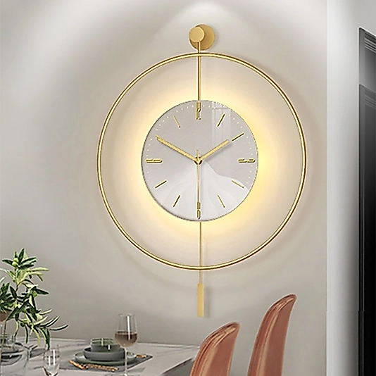LED'li GOLD Tiktok (BÜYÜK BOY 50 x 75 CM) Nano ABS Kırılmaz Göbek, Modern Dekoratif Sarkaçlı Metal Duvar Saati
