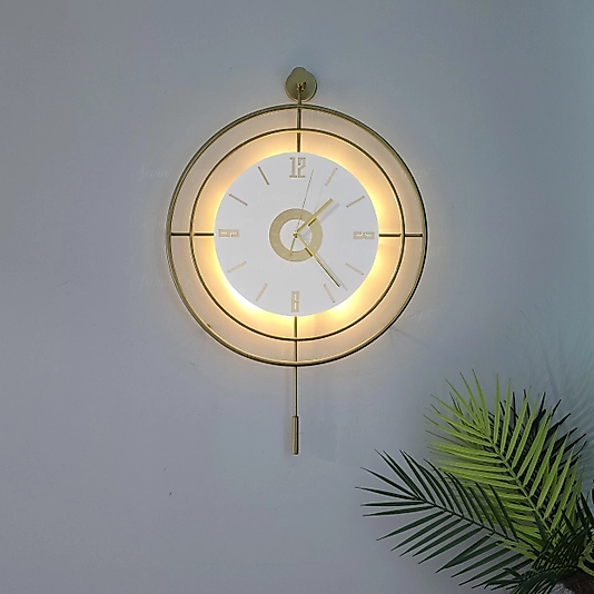 Led'li Gold Target Kristal (BÜYÜK BOY 50 X 75 Cm), Modern Dekoratif Sarkaçlı Metal Duvar Saati