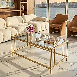 Elit GOLD Orta Sehpa Şeffaf Camlı 54 x 94 CM, Yükseklik 50 cm Modern Dekoratif