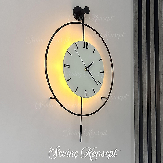 LED'li SİYAH Tiktok (ORTA BOY 40x60 CM) Nano Kırılmaz ABS Göbek, Modern Dekoratif Sarkaçlı Metal Duvar