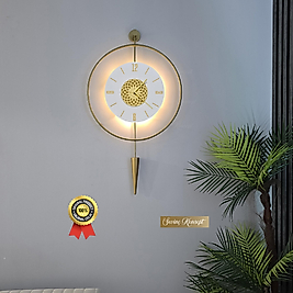 Led'li Gold Pendulum Lotus Tiktok Kristal (Büyük Boy 50 X 90 Cm), Dekoratif Metal Duvar Saati