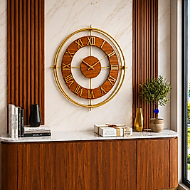 Ceviz Halkalı GOLD İskandinav (Büyük Boy 50 x 50 cm) Modern Dekoratif Metal Duvar Saati