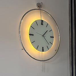 LED'li Krom Rengi Tiktok (BÜYÜK BOY 50x75 CM) Nano ABS Kırılmaz Göbek, Modern Dekoratif Sarkaçlı Metal Duvar