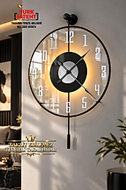 LED li BLACK Latin Siyah Tiktok FACE Gümüş Rakamlı (BÜYÜK BOY 50 X 75), Dekoratif Sarkaçlı Duvar Saati