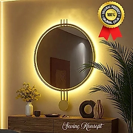 LED li GOLD AMEDİ Ayna 60 cm Dekoratif Hol Koridor Duvar Salon Makyaj Aynası