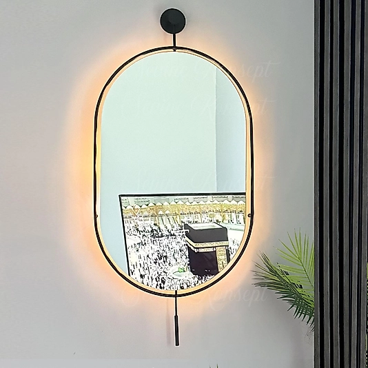 Led'li Siyah Serenity Ayna 38 X 82 Cm Dekoratif Antre Duvar Salon Mutfak Banyo Wc Ofis Makyaj Aynası