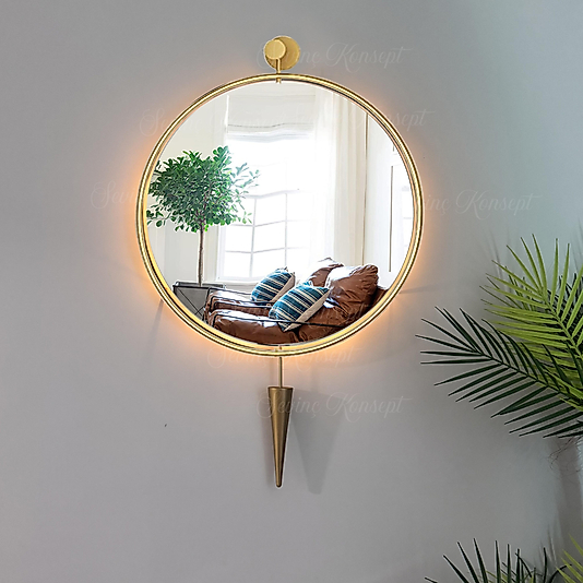 Led'li Kazablanka Ayna GOLD 60 X 95 Cm Dekoratif Duvar Salon Mutfak Banyo Ofis Makyaj Aynası
