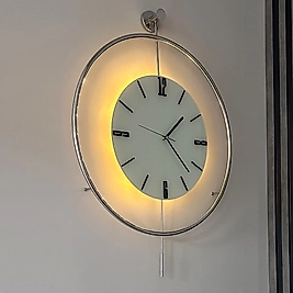 LED'li Krom Rengi Tiktok (BÜYÜK BOY 50x75 CM) Nano ABS Kırılmaz Göbek, Modern Dekoratif Sarkaçlı Metal Duvar