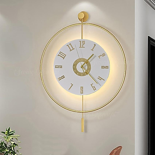 LED'li GOLD İzmir 24 Tiktok (BÜYÜK BOY 50 x 75 CM) Nano ABS Kırılmaz Göbek, Modern Dekoratif Sarkaçlı Metal Duvar Saati