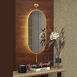 Led'li Gold Serenity Ayna 38 x 82 Cm, Dekoratif Duvar Salon Mutfak Banyo  Makyaj Aynası