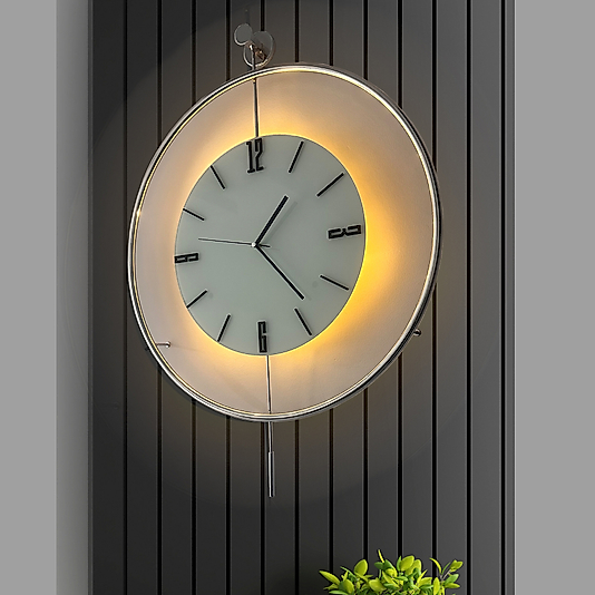 LED'li Krom Rengi Tiktok (BÜYÜK BOY 50x75 CM) Nano ABS Kırılmaz Göbek, Modern Dekoratif Sarkaçlı Metal Duvar