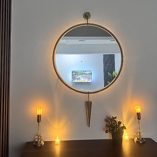 Led'li Kazablanka Ayna GOLD 60 X 95 Cm Dekoratif Duvar Salon Mutfak Banyo Ofis Makyaj Aynası