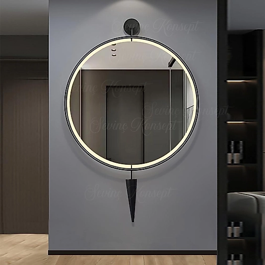Led'li Kazablanka Ayna SİYAH 60 X 95Cm Dekoratif Antre Duvar Salon Mutfak Banyo Ofis Makyaj Aynası