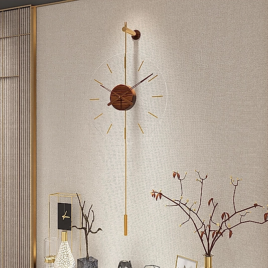 Primera Glazing Gold Time 40 Ceviz Göbek, Modern Metal Ve Cam Tasarım Duvar Saati