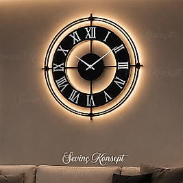 LED ışıklı SİYAH ASYA İskandinav (Büyük Boy 50 x 50 cm) Modern Dekoratif Metal Duvar Saati